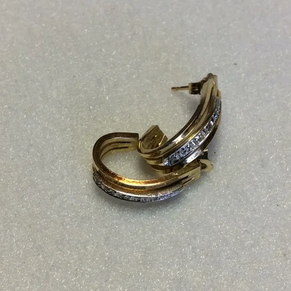 FINAL SALE PRICE 2 Pairs of 14K Triple Dia Earrings + Monet Hoops - Picture 3 of 8